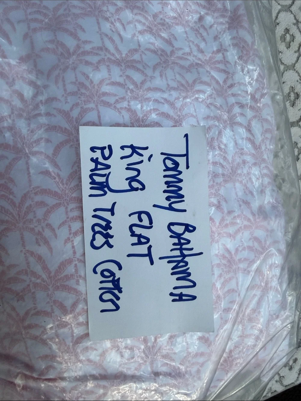 Tommy Bahama Home White and Pink Cotton king flat sheet with Subtle Palm Pattern